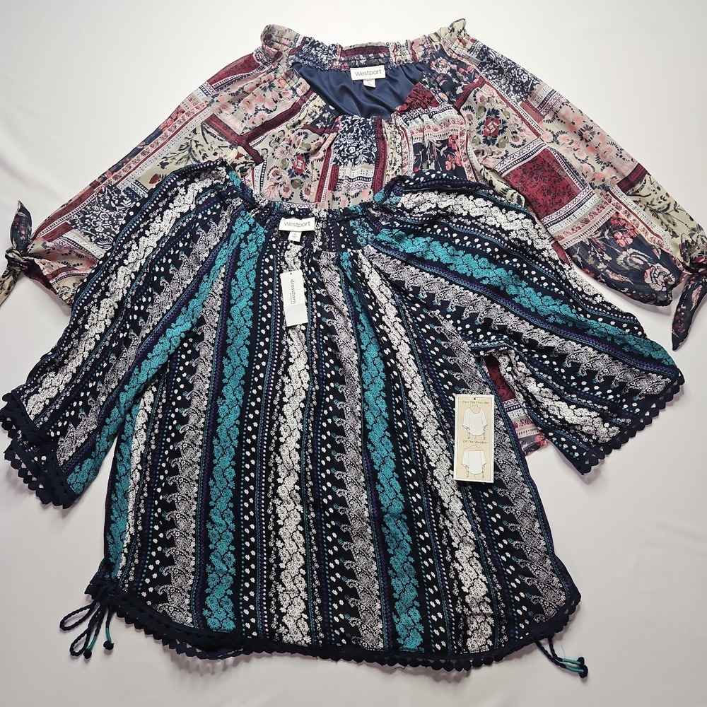 WESTPORT Womens  3/4  Ruched Sleeves   Sz XL  Lightweight New With Tags Set Of 2